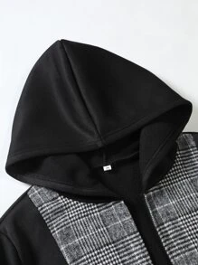 Manfinity Men's Loose Fit Hooded Houndstooth Print Coat - Black and White - View 6