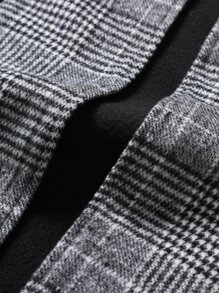 Manfinity Men's Loose Fit Hooded Houndstooth Print Coat - Black and White - View 7