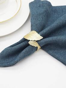 2 piezas Anillo de servilleta con diseño de hoja - Dorado - Ver 4