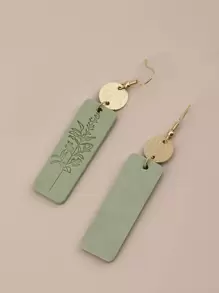Floral Pattern Rectangle Drop Earrings - Mint Green - View 2