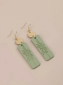 Floral Pattern Rectangle Drop Earrings - Mint Green - View 3