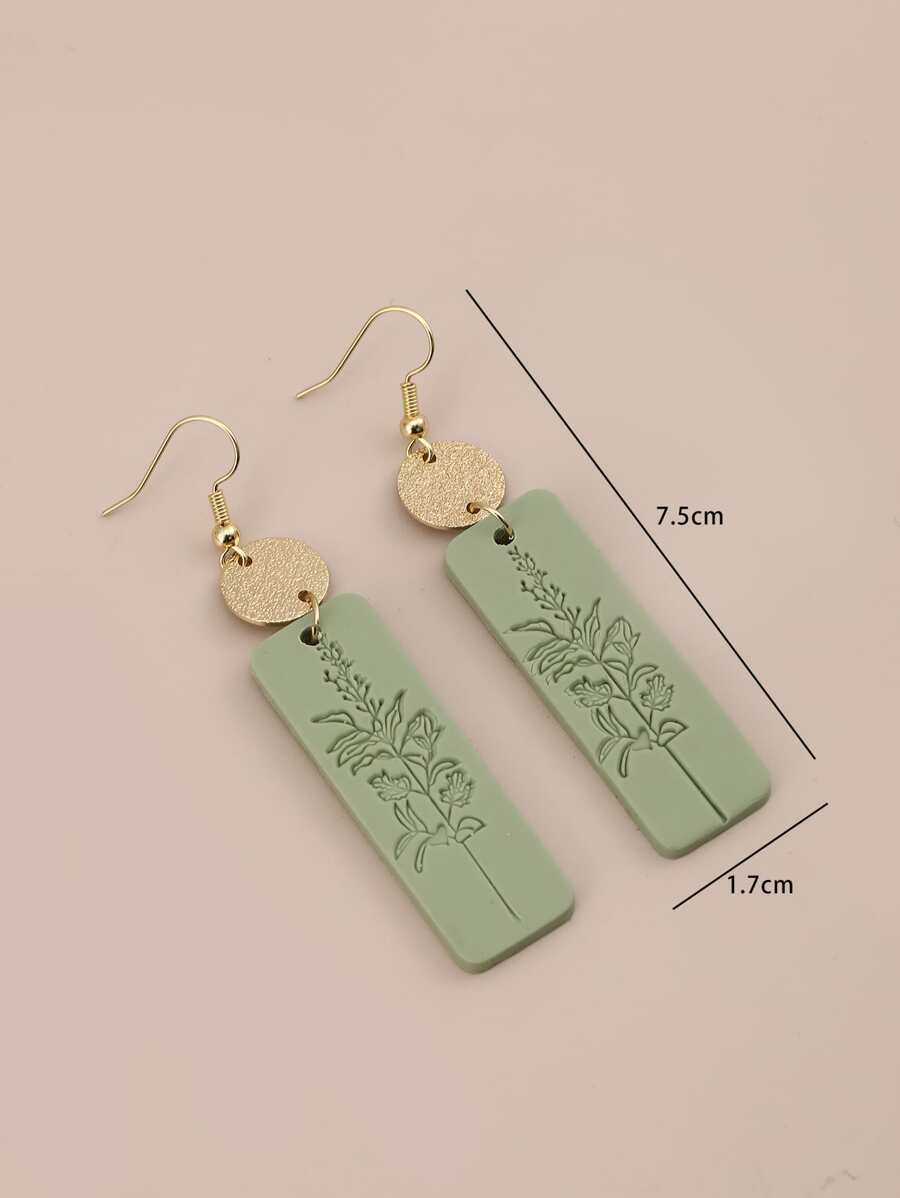 Pendientes largos con patrón floral rectángulo - verde menta - Ver 1