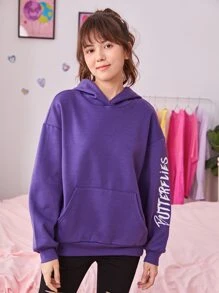 SHEIN Áo nỉ in hình bướm và chữ dành cho nữ tuổi teen - Màu tím  Violet - Xem 4