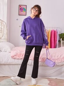 SHEIN Áo nỉ in hình bướm và chữ dành cho nữ tuổi teen - Màu tím  Violet - Xem 6