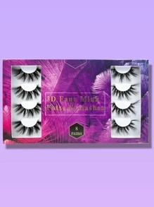 8對3D厚風格人造貂皮真絲假睫毛粉色包裝 - 黑色 - 查看 1