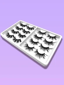 8對3D厚風格人造貂皮真絲假睫毛粉色包裝 - 黑色 - 查看 3