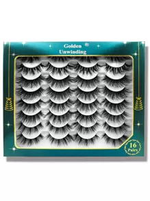 Golden Unwinding 16pairs Thick Style Faux Mink Mix Styles Silk Eyelashes - Black - View 1