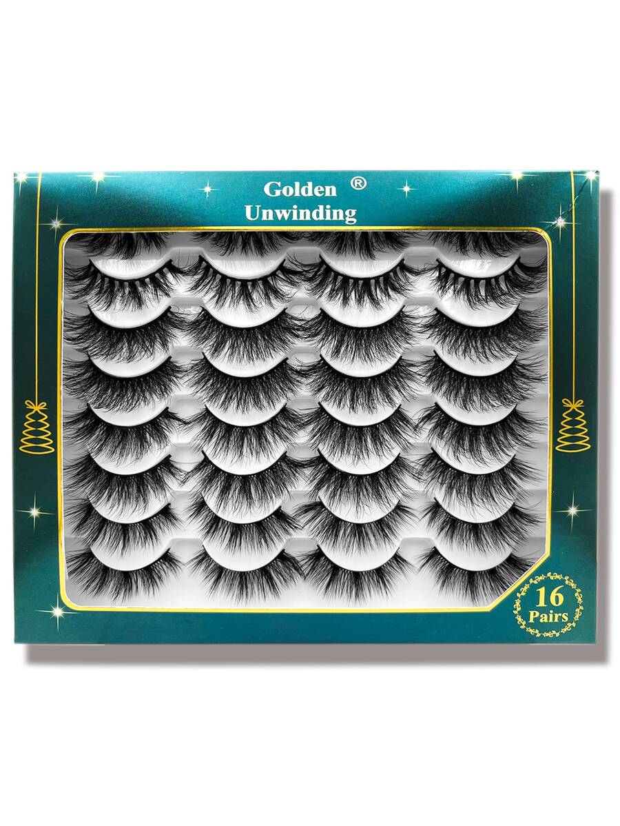 Golden Unwinding 16pairs Thick Style Faux Mink Mix Styles Silk Eyelashes - Black - View 1