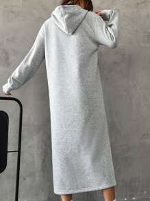 SHEIN Essnce Kangaroo Pocket Split Hem Drawstring Hoodie Dress - Grey - View 2
