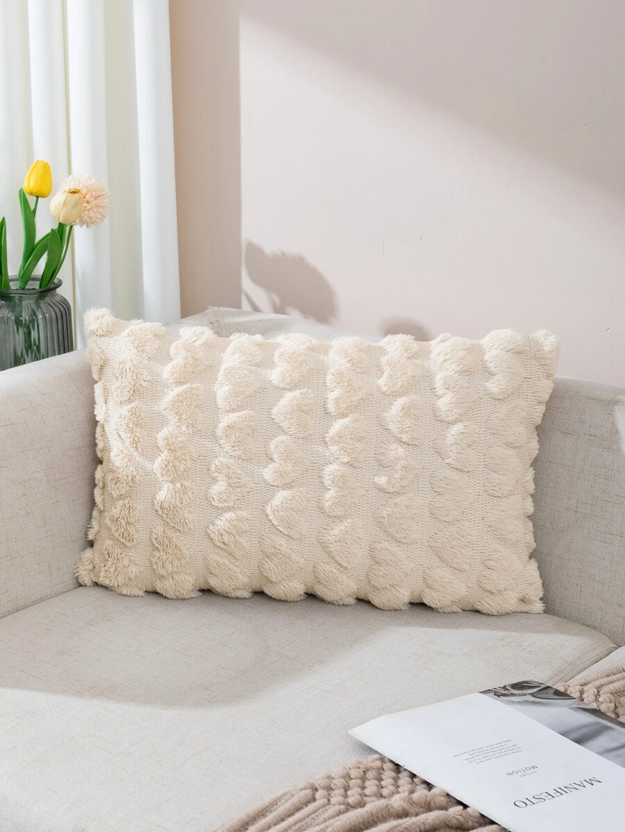 Funda de cojín sin relleno con corazón tufted de peluche - Beis - Ver 1