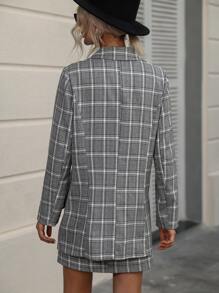 SHEIN Clasi Plaid Print Blazer & Cami Dress - Grey - View 2
