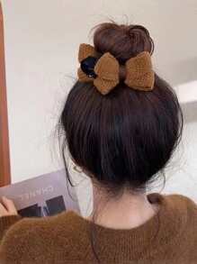 Cute Bow Decor Hair Clip For Daily Wear Valentine's Day Valentines Claw Clips Hair Slide Hair Barrettes - Coffee - View 3