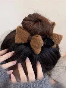 Cute Bow Decor Hair Clip For Daily Wear Valentine's Day Valentines Claw Clips Hair Slide Hair Barrettes - Coffee - View 4
