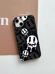 غطاء هاتف يتوافق مع iPhone 15/15 Plus/15 Pro/15 Pro max بنمط وجه ابتسامة مرعب من التفاحة - الأسود - مشاهدة 4