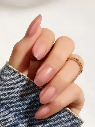 24Pcs Short Oval Fake Nail & 1Pc Nail File & 1Sheet Tape Press On Nails Nail Supplies Nails