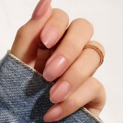 24Pcs Short Oval Fake Nail & 1Pc Nail File & 1Sheet Tape Press On Nails Nail Supplies Nails