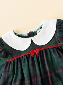 女嬰拼接玩偶衣領格紋娃娃裙 - 彩色 - 查看 3