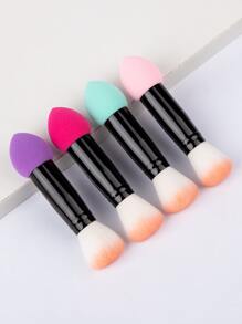 双头散粉刷 + 斜切粉扑 便携式化妆海绵腮红刷 适合旅行 - 彩色 - 查看 1