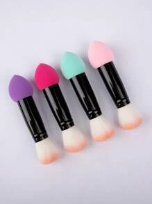 双头散粉刷 + 斜切粉扑 便携式化妆海绵腮红刷 适合旅行 - 彩色 - 查看 5