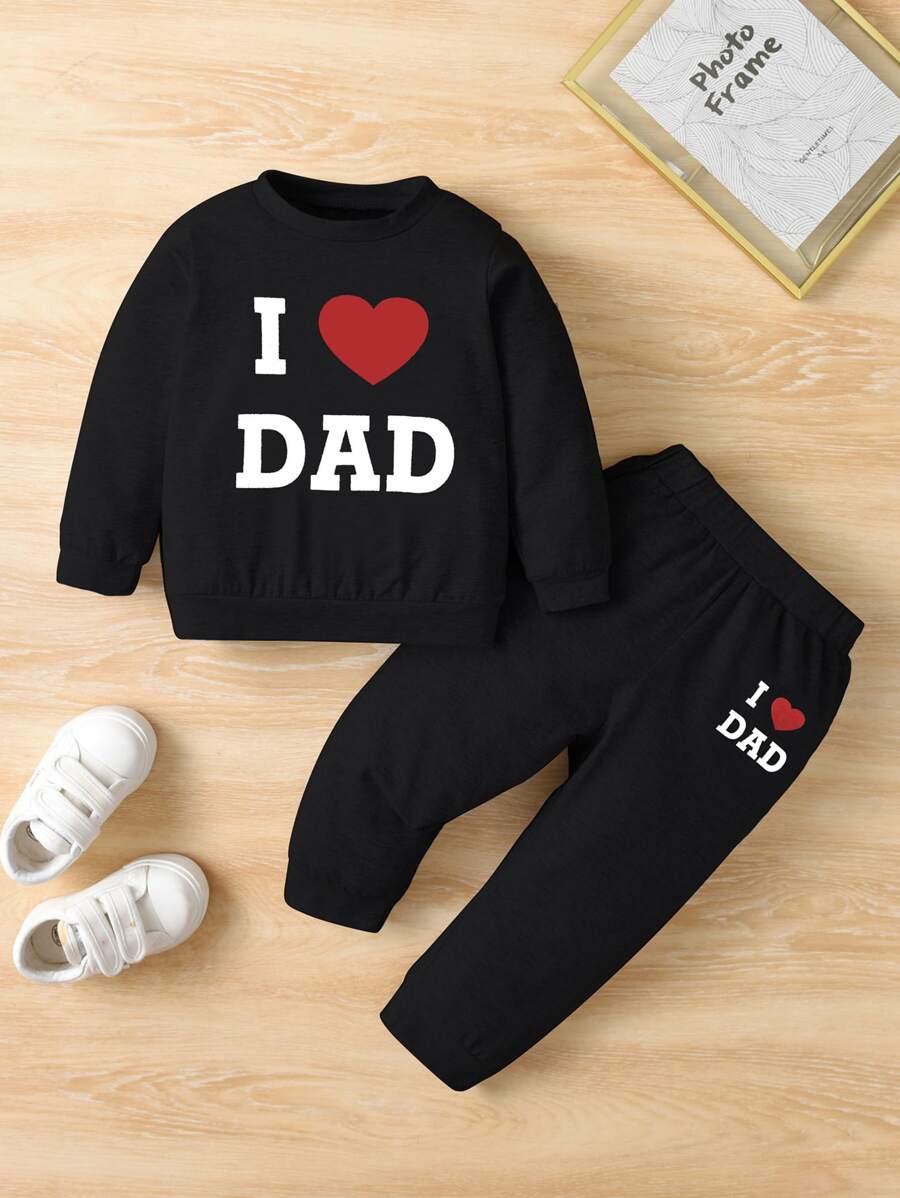 Baby Boy Heart And Letter Graphic Sweatshirt And Joggers - Black - View 1