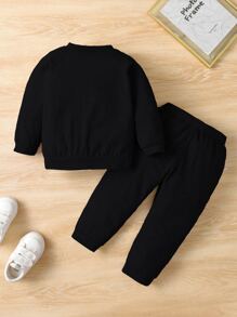 Baby Boy Heart And Letter Graphic Sweatshirt And Joggers - Black - View 2