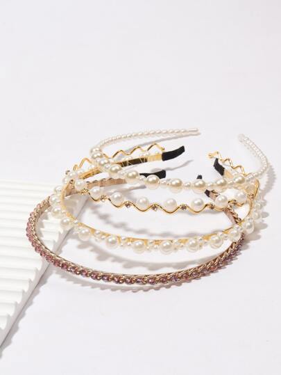 4入組人造珍珠裝飾頭帶,優雅時尚