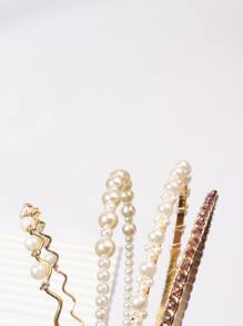 4pcs Faux Pearl Decor Headband Elegant - Multicolor - View 4