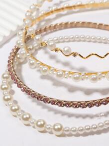 4pcs Faux Pearl Decor Headband Elegant - Multicolor - View 5
