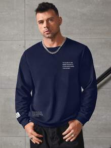 Manfinity Homme Men Plus Slogan Graphic Sweatshirt - Navy Blue - View 3