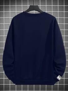 Manfinity Homme Men Plus Slogan Graphic Sweatshirt - Navy Blue - View 2