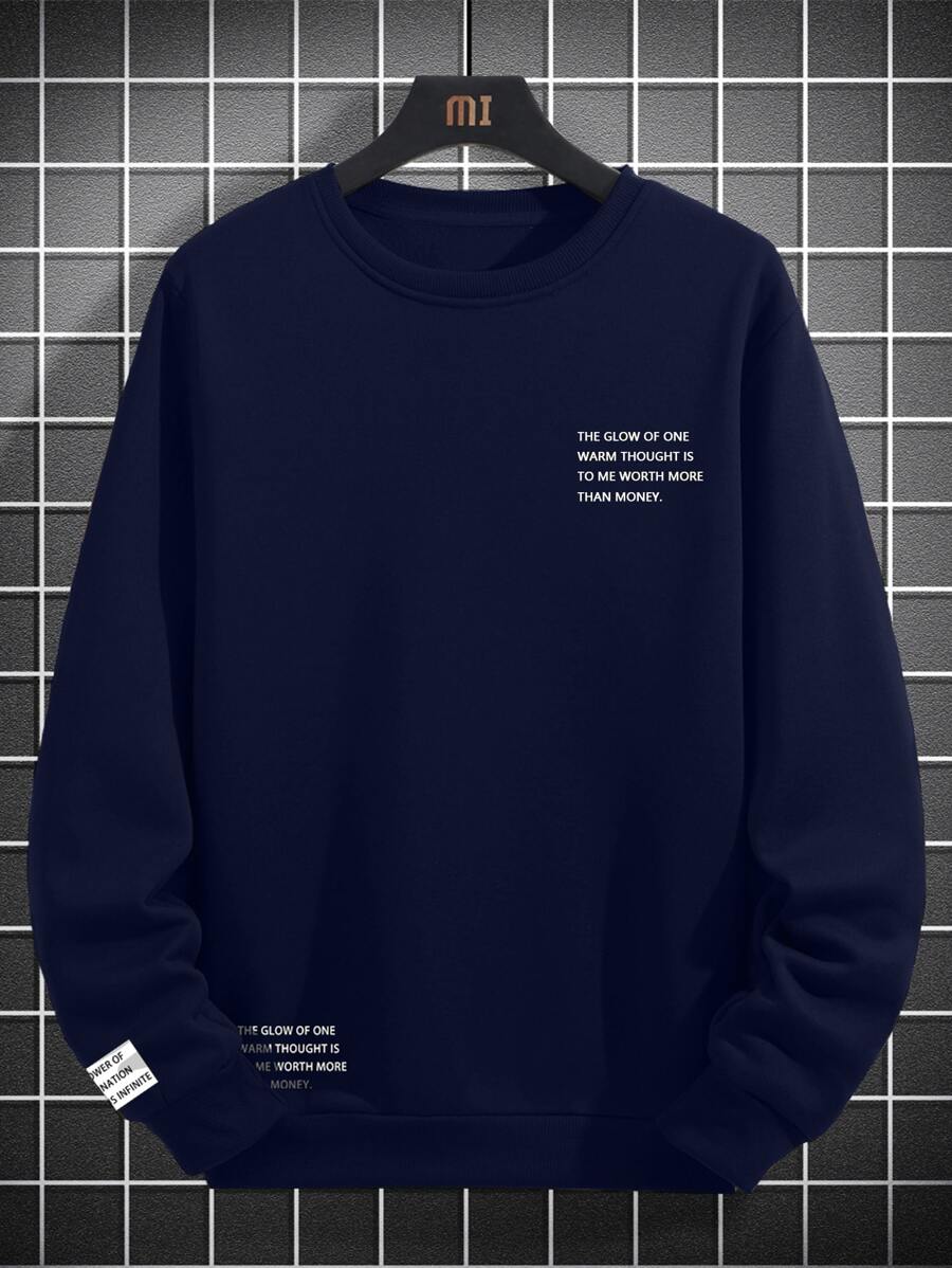 Manfinity Homme Men Plus Slogan Graphic Sweatshirt - Navy Blue - View 1
