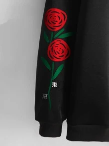 Manfinity Men Floral Print Sweatshirt & Drawstring Waist Sweatpants - Black - View 3