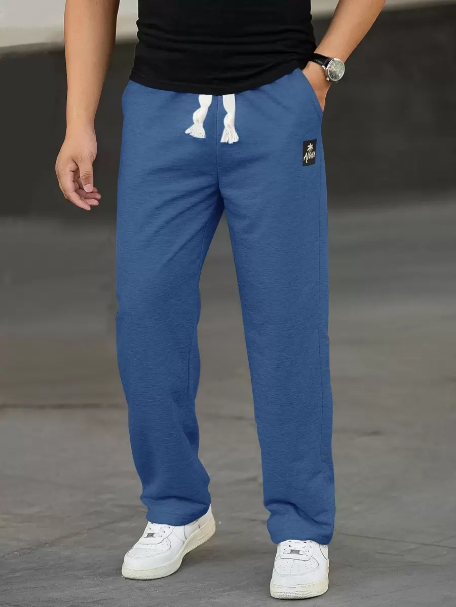 Manfinity Homme Loose-Fit Men's Sweatpants With Patched Details And Drawstring Waist - Dusty Blue - View 1