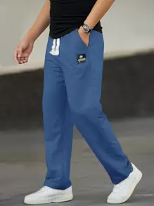 Manfinity Homme Loose-Fit Men's Sweatpants With Patched Details And Drawstring Waist - Dusty Blue - View 2