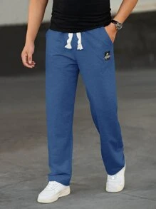 Manfinity Homme Loose-Fit Men's Sweatpants With Patched Details And Drawstring Waist - Dusty Blue - View 3