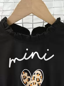 SHEIN Young Girl Heart & Letter Graphic Ruffle Trim Mesh Hem Belted Dress - Multicolor - View 4