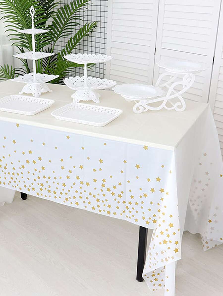 1pc Disposable Gold Star Plastic Tablecloth - Multicolor - View 1