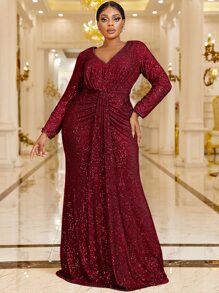 YISIKADO Vestido de vestir fruncido con lentejuelas - Burdeos - Ver 1