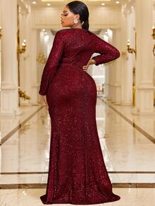 YISIKADO Vestido de vestir fruncido con lentejuelas - Burdeos - Ver 2