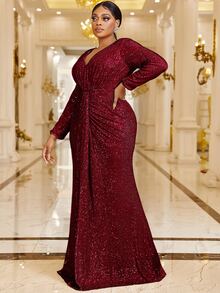 YISIKADO Vestido de vestir fruncido con lentejuelas - Burdeos - Ver 3