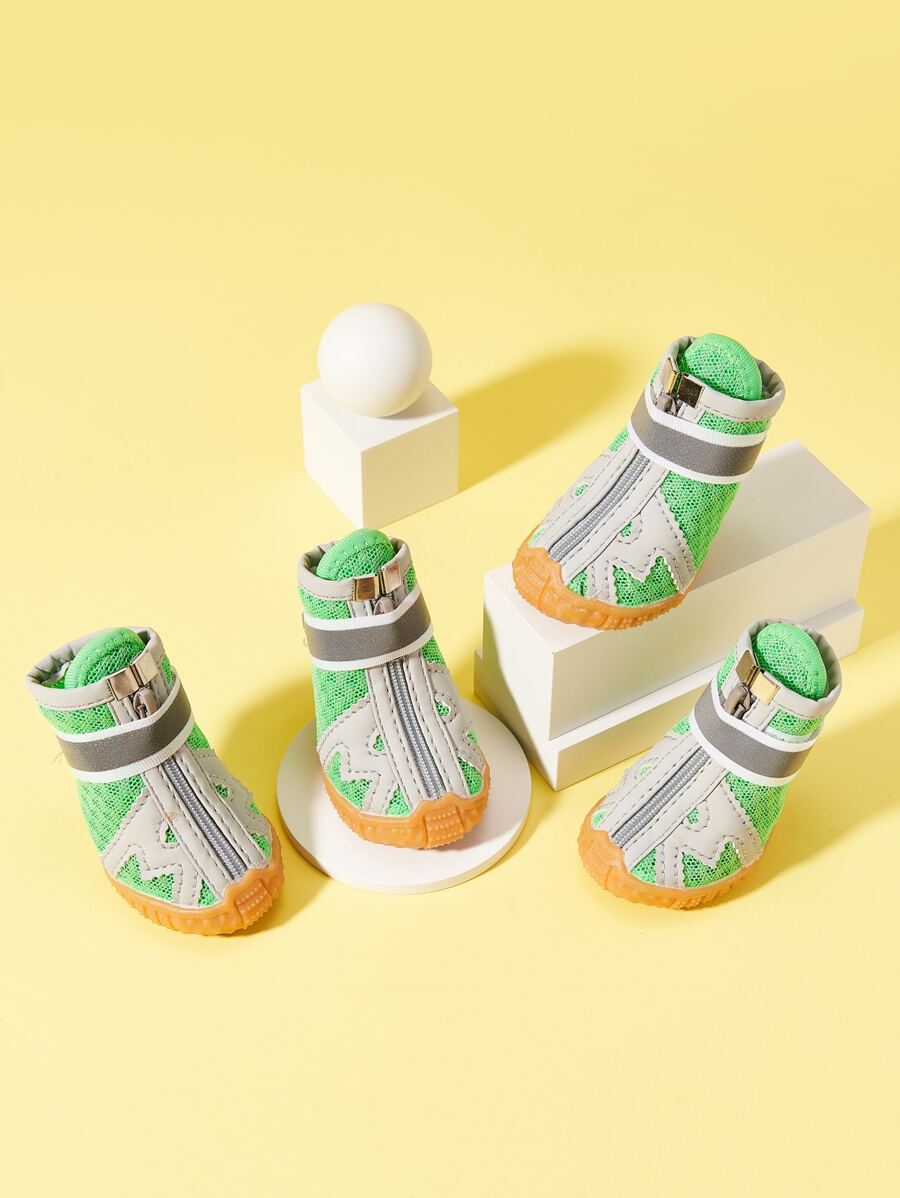 4pcs Reflective Pet Shoes - Multicolor - View 1