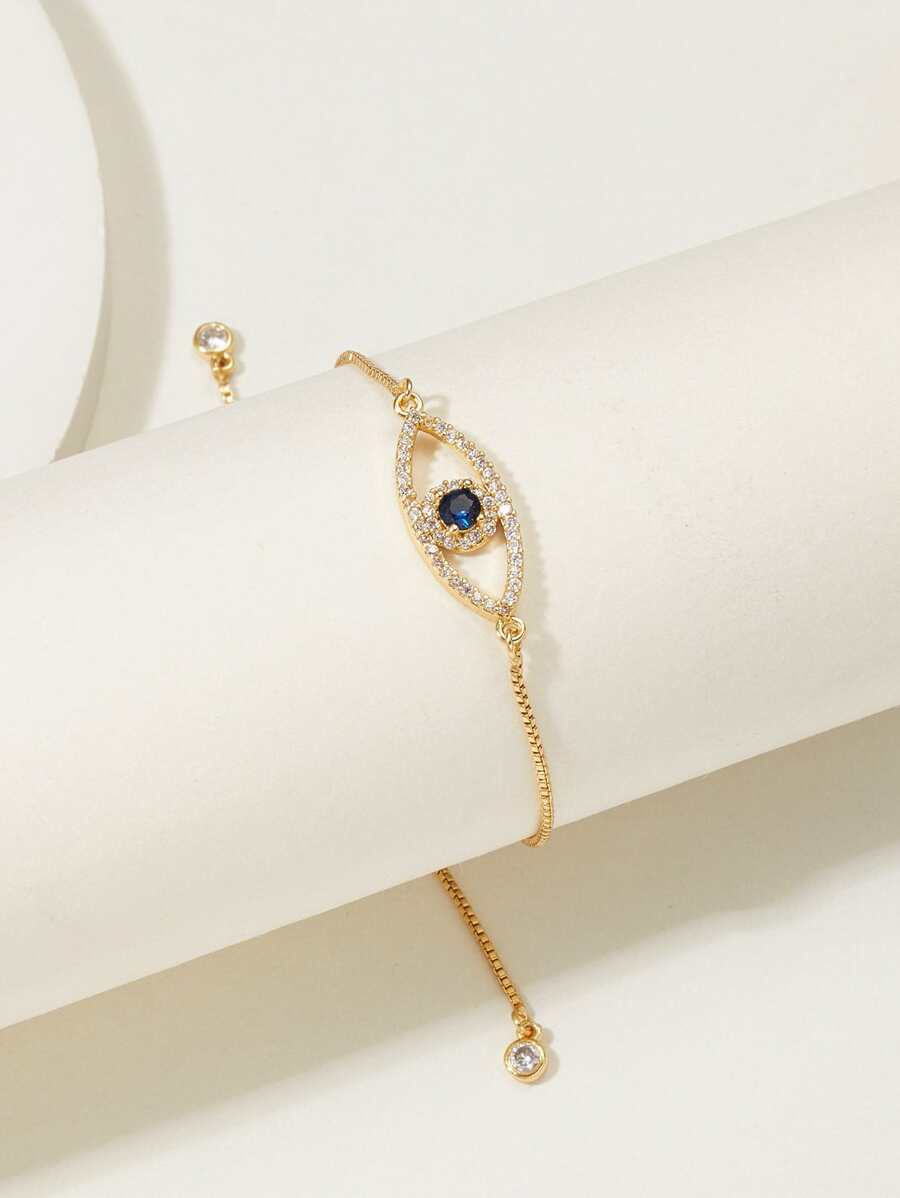 Cubic Zirconia Eye Decor Bracelet - Yellow Gold - View 1
