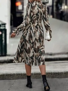 SHEIN Clasi Allover Print Flounce Sleeve Shirred Waist Dress - Multicolor - View 2