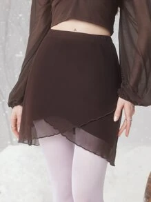 ROMWE Fairycore Váy nữ Bất đối xứng màu trơn Giải trí - Cà phê nâu - Xem 1