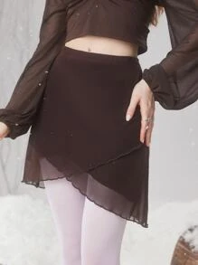 ROMWE Fairycore Váy nữ Bất đối xứng màu trơn Giải trí - Cà phê nâu - Xem 3