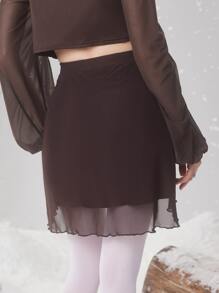 ROMWE Fairycore Váy nữ Bất đối xứng màu trơn Giải trí - Cà phê nâu - Xem 5