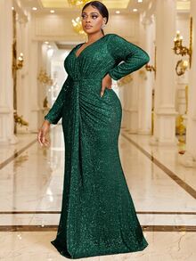 YISIKADO Vestido de vestir fruncido con lentejuelas - Verde Oscuro - Ver 3