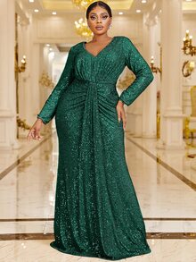 YISIKADO Vestido de vestir fruncido con lentejuelas - Verde Oscuro - Ver 6