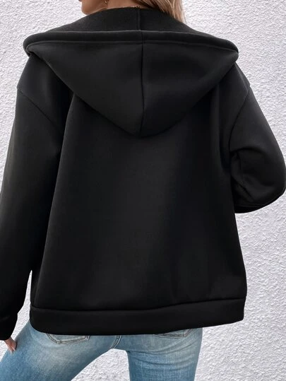 SHEIN LUNE Drop Shoulder Drawstring Zipper Hooded Jacket Fall Winter Cloth For Women