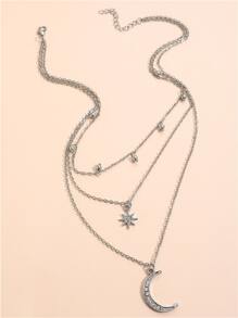 Vòng cổ xếp lớp Rhinestone Moon - Bạc - Xem 2